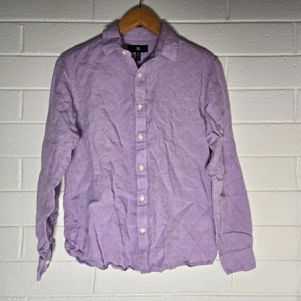 Banana Republic Linen Button Down Shirt Mens Medium Purple Standard Fit Resort